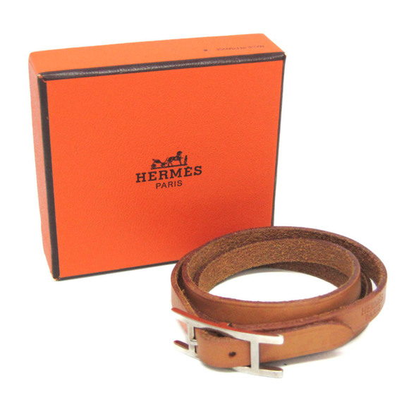 Hermes Hapi Choker Leather,Metal No Stone Bangle Silver,Black